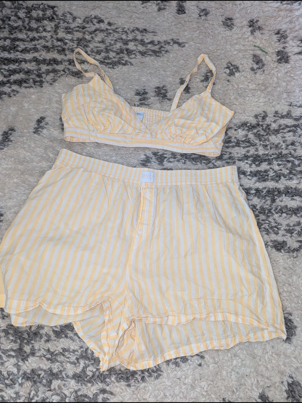 Only Yellow & White Stripe Cotton Bralette and Shorts Set